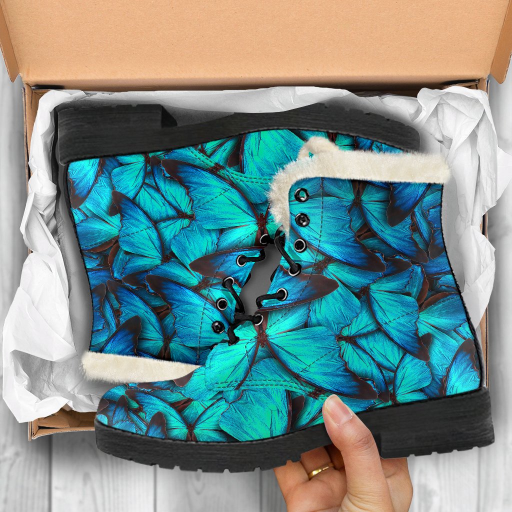 Turquoise Butterfly Pattern Print Comfy Boots GearFrost