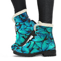 Turquoise Butterfly Pattern Print Faux Fur Leather Boots
