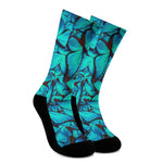 Turquoise Butterfly Pattern Print Crew Socks