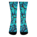 Turquoise Butterfly Pattern Print Crew Socks