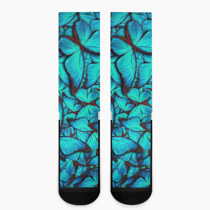Turquoise Butterfly Pattern Print Crew Socks
