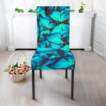 Turquoise Butterfly Pattern Print Dining Chair Slipcover