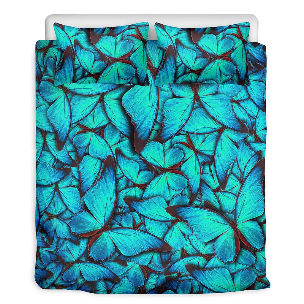 Turquoise Butterfly Pattern Print Duvet Cover Bedding Set