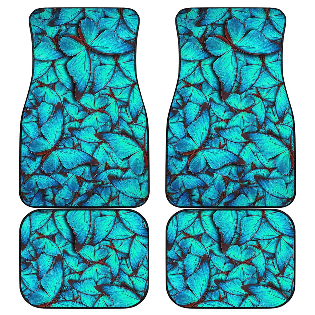 Turquoise Butterfly Pattern Print Front and Back Car Floor Mats