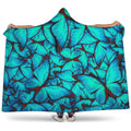 Turquoise Butterfly Pattern Print Hooded Blanket