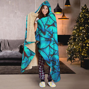 Turquoise Butterfly Pattern Print Hooded Blanket