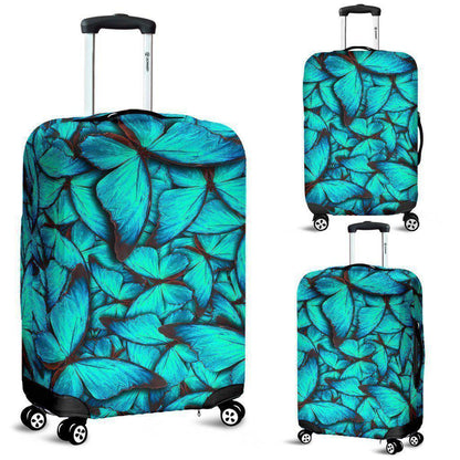 Turquoise Butterfly Pattern Print Luggage Cover GearFrost