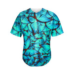 Turquoise Butterfly Pattern Print Men's Baseball Jersey