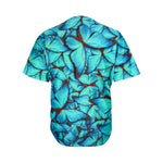 Turquoise Butterfly Pattern Print Men's Baseball Jersey