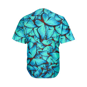 Turquoise Butterfly Pattern Print Men's Baseball Jersey