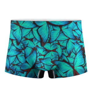 Turquoise Butterfly Pattern Print Men's Boxer Briefs