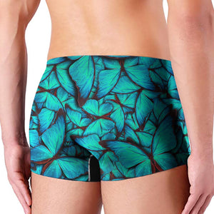 Turquoise Butterfly Pattern Print Men's Boxer Briefs