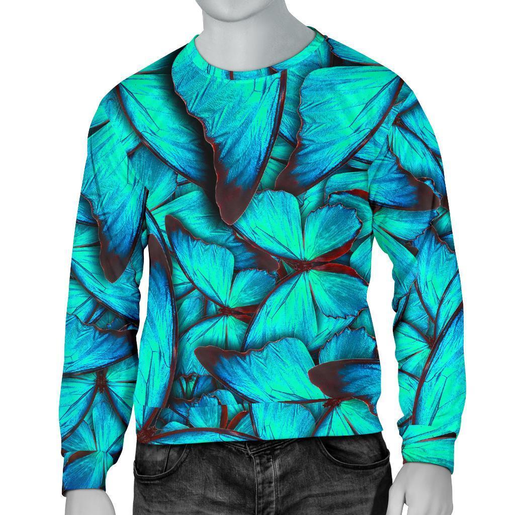 Turquoise Butterfly Pattern Print Men's Crewneck Sweatshirt GearFrost