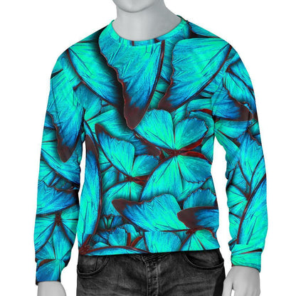 Turquoise Butterfly Pattern Print Men's Crewneck Sweatshirt GearFrost