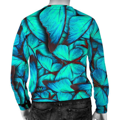Turquoise Butterfly Pattern Print Men's Crewneck Sweatshirt GearFrost
