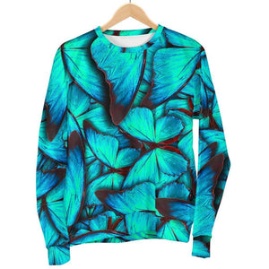 Turquoise Butterfly Pattern Print Men's Crewneck Sweatshirt GearFrost