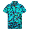 Turquoise Butterfly Pattern Print Men's Short Sleeve Shirt