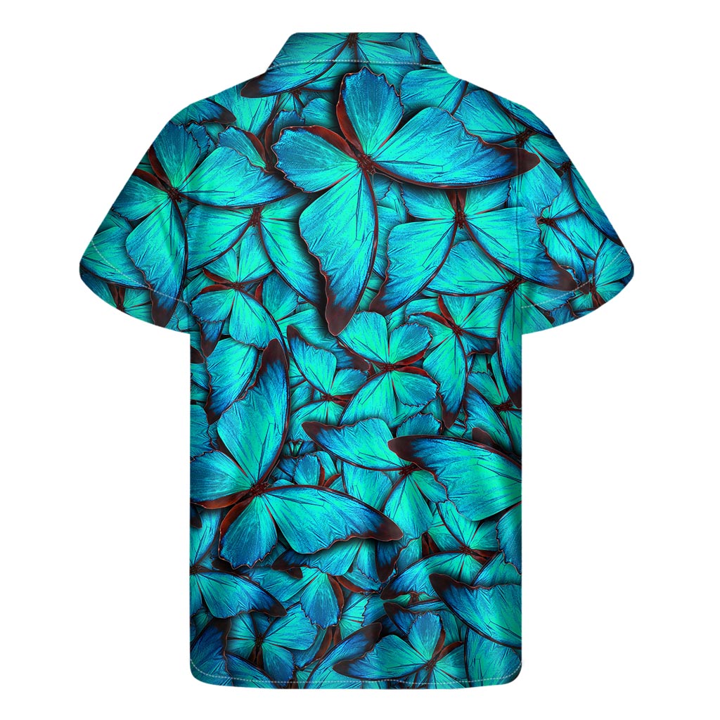 Turquoise Butterfly Pattern Print Men's Short Sleeve Shirt