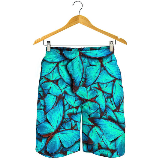Turquoise Butterfly Pattern Print Men's Shorts