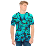 Turquoise Butterfly Pattern Print Men's T-Shirt