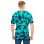 Turquoise Butterfly Pattern Print Men's T-Shirt
