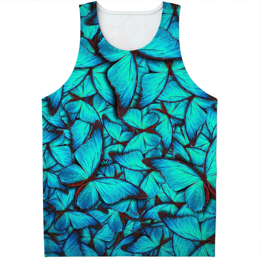 Turquoise Butterfly Pattern Print Men's Tank Top