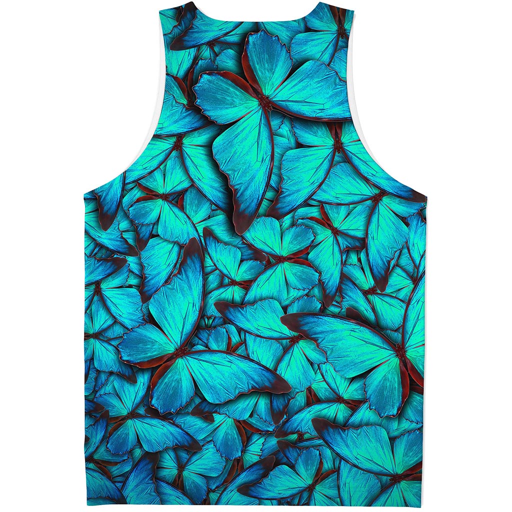 Turquoise Butterfly Pattern Print Men's Tank Top