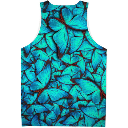 Turquoise Butterfly Pattern Print Men's Tank Top
