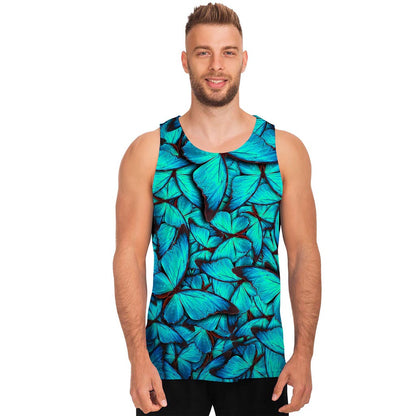 Turquoise Butterfly Pattern Print Men's Tank Top
