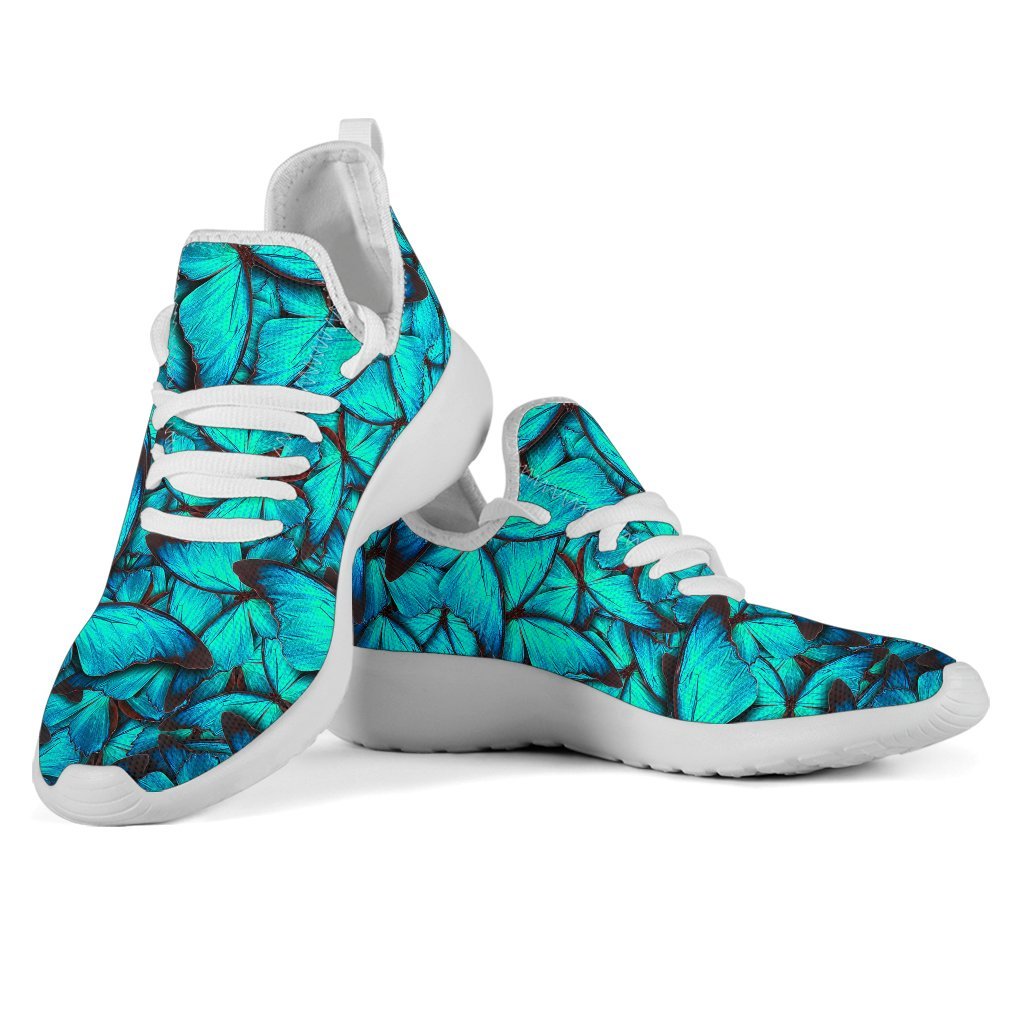 Turquoise Butterfly Pattern Print Mesh Knit Shoes GearFrost
