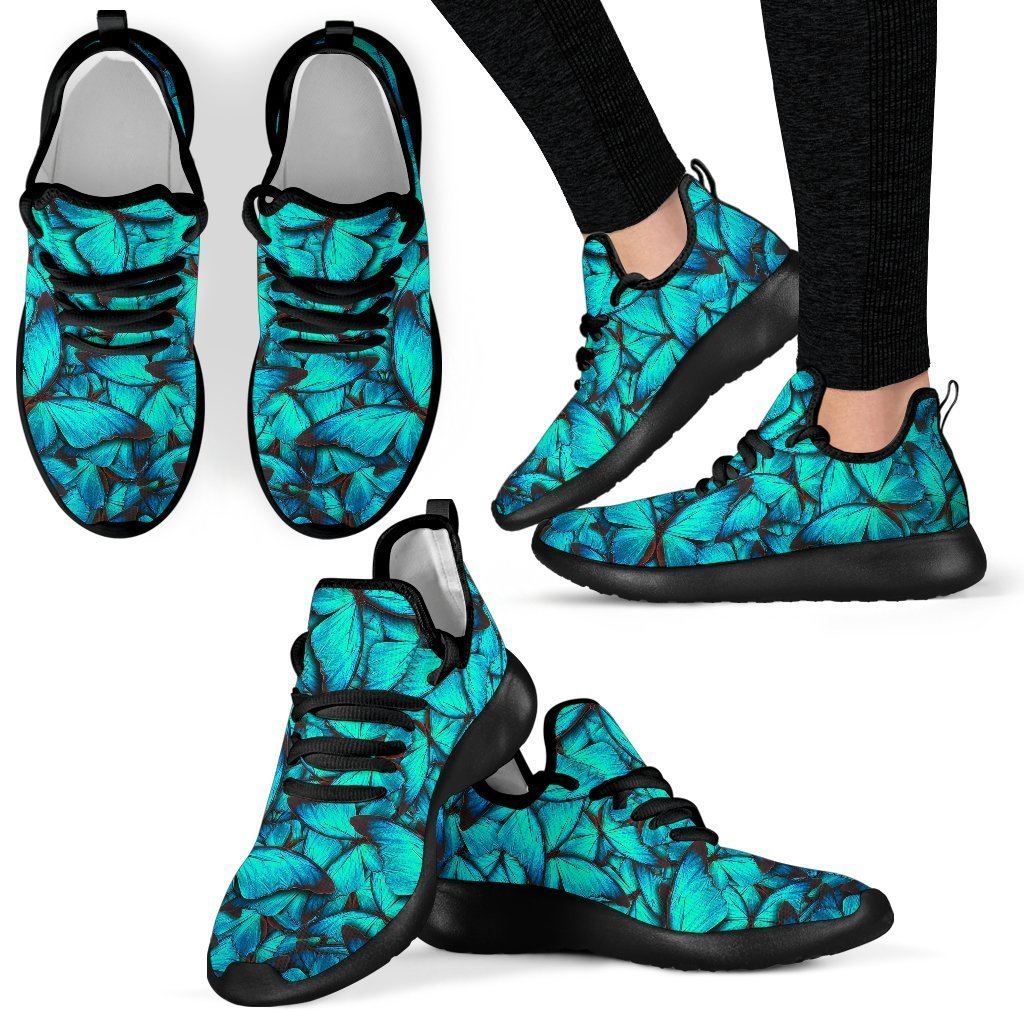 Turquoise Butterfly Pattern Print Mesh Knit Shoes GearFrost