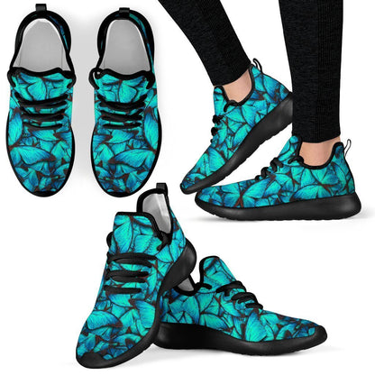 Turquoise Butterfly Pattern Print Mesh Knit Shoes GearFrost