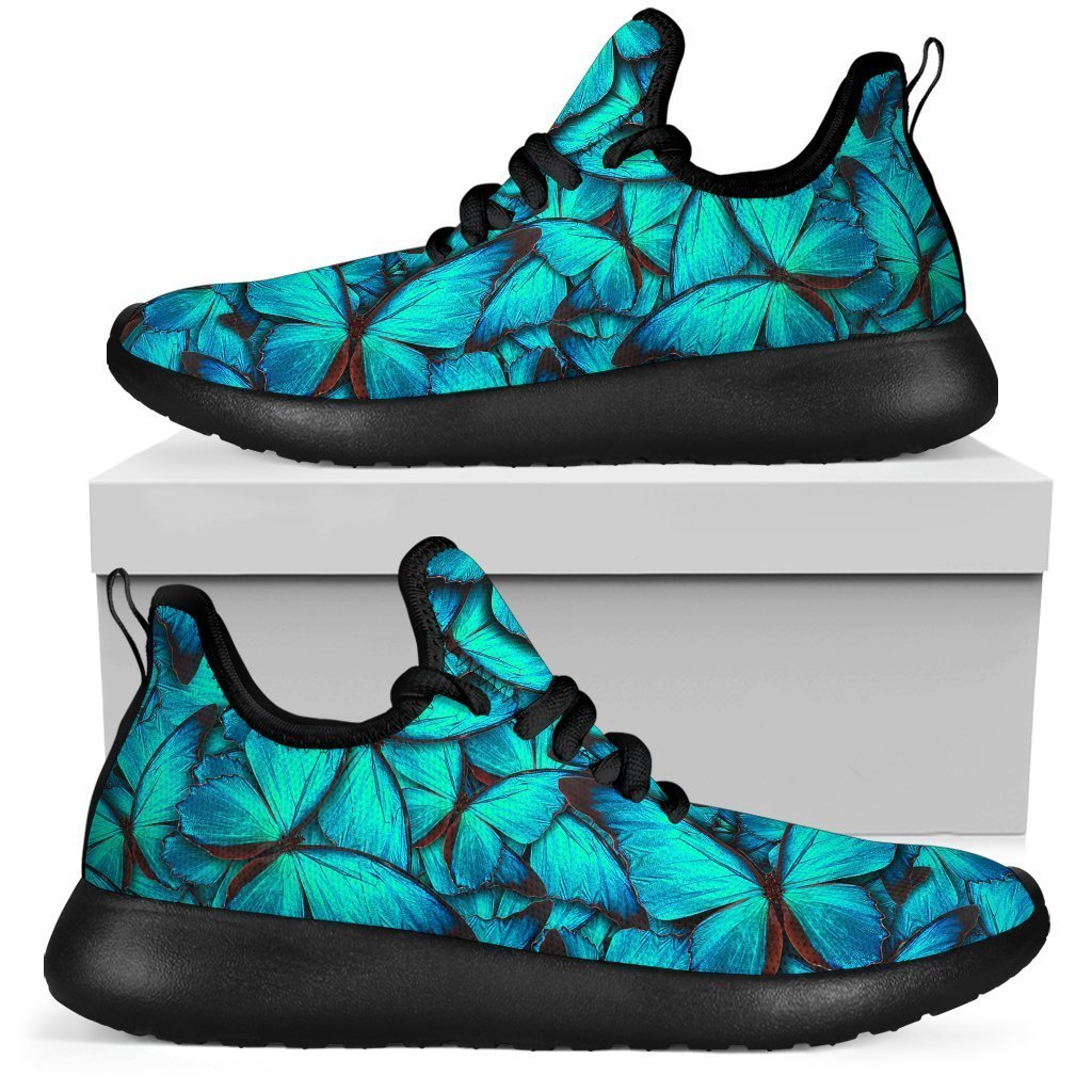 Turquoise Butterfly Pattern Print Mesh Knit Shoes GearFrost