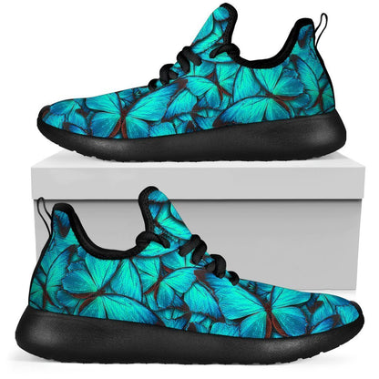 Turquoise Butterfly Pattern Print Mesh Knit Shoes GearFrost