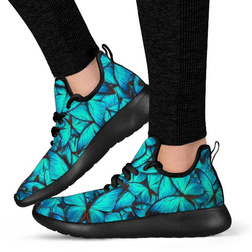 Turquoise Butterfly Pattern Print Mesh Knit Shoes GearFrost