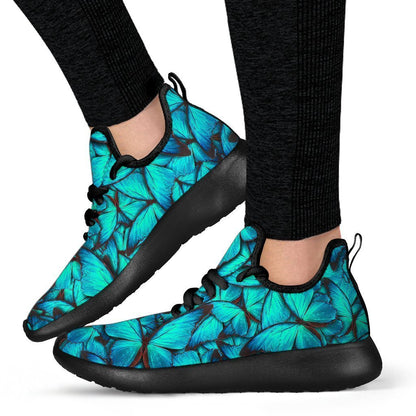 Turquoise Butterfly Pattern Print Mesh Knit Shoes GearFrost