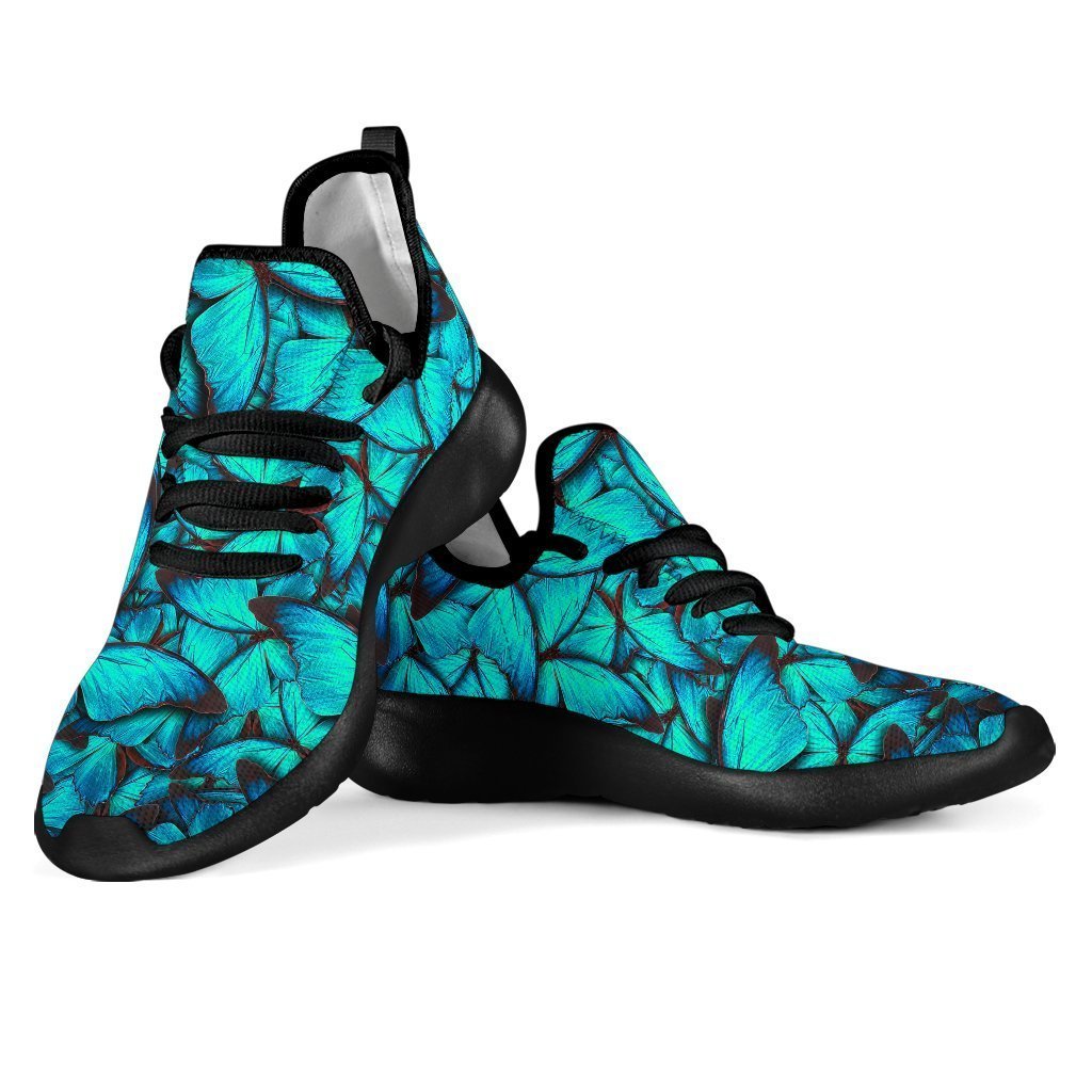 Turquoise Butterfly Pattern Print Mesh Knit Shoes GearFrost