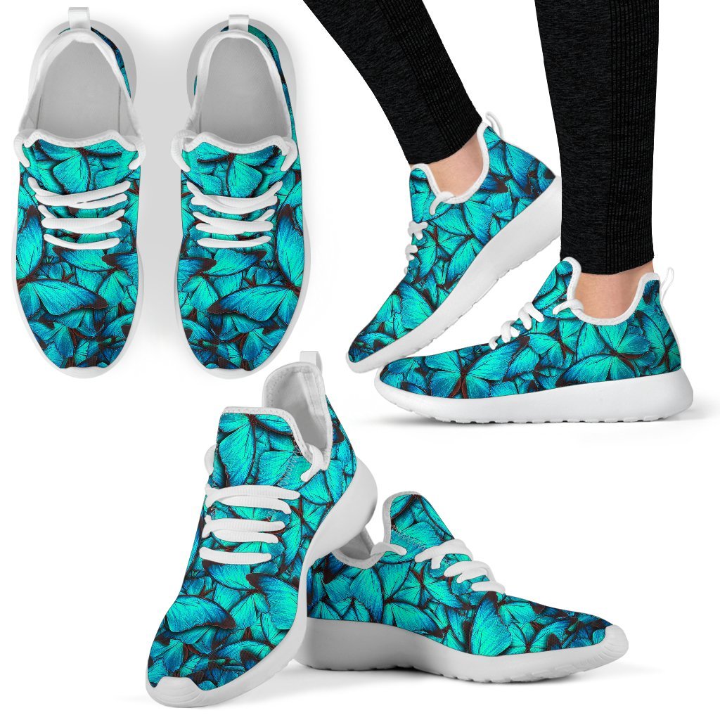Turquoise Butterfly Pattern Print Mesh Knit Shoes GearFrost