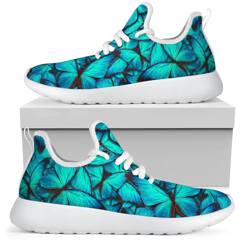 Turquoise Butterfly Pattern Print Mesh Knit Shoes GearFrost