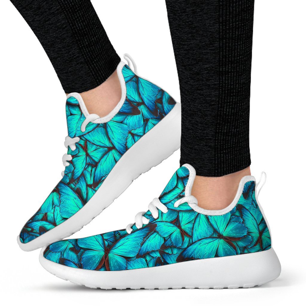 Turquoise Butterfly Pattern Print Mesh Knit Shoes GearFrost