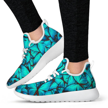 Turquoise Butterfly Pattern Print Mesh Knit Shoes GearFrost