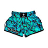 Turquoise Butterfly Pattern Print Muay Thai Boxing Shorts