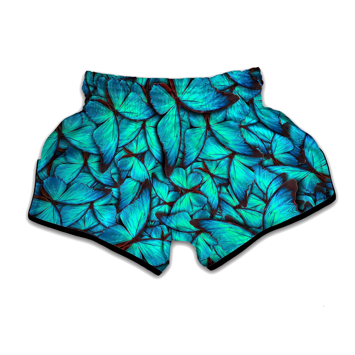 Turquoise Butterfly Pattern Print Muay Thai Boxing Shorts