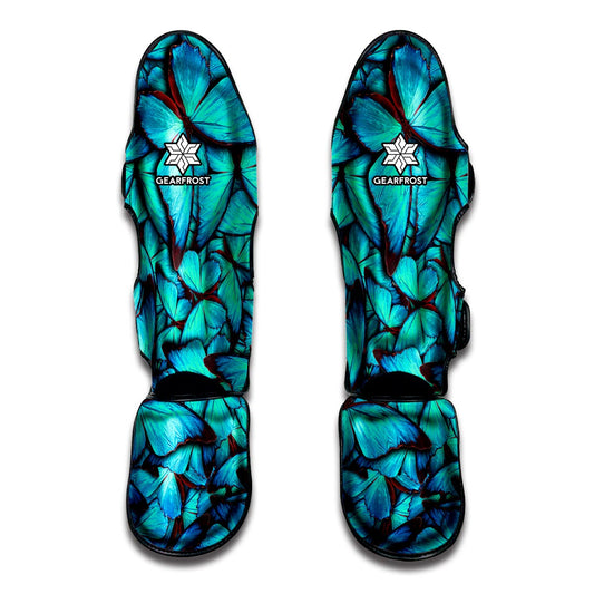 Turquoise Butterfly Pattern Print Muay Thai Shin Guard