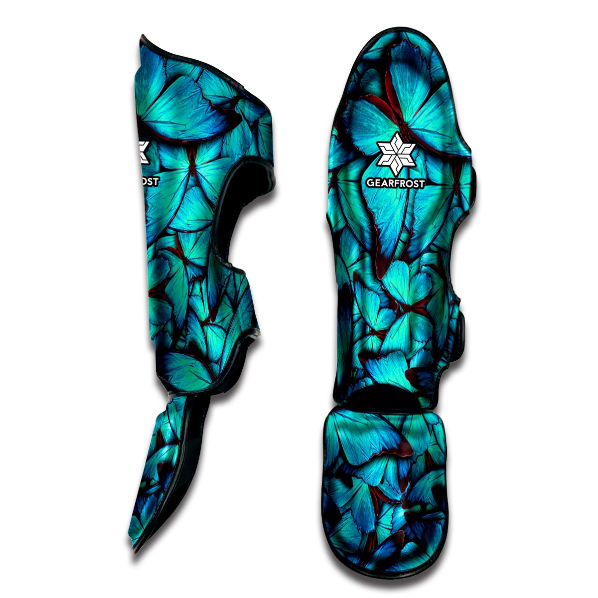 Turquoise Butterfly Pattern Print Muay Thai Shin Guard