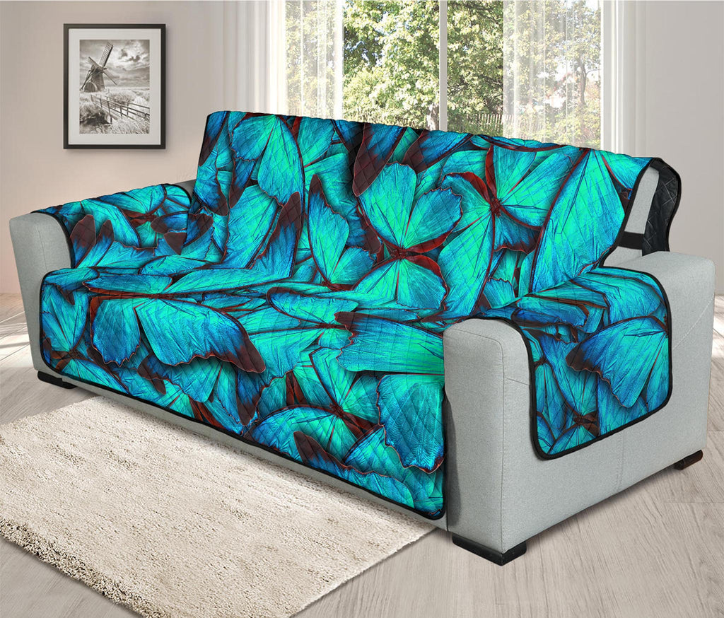 Turquoise Butterfly Pattern Print Oversized Sofa Protector