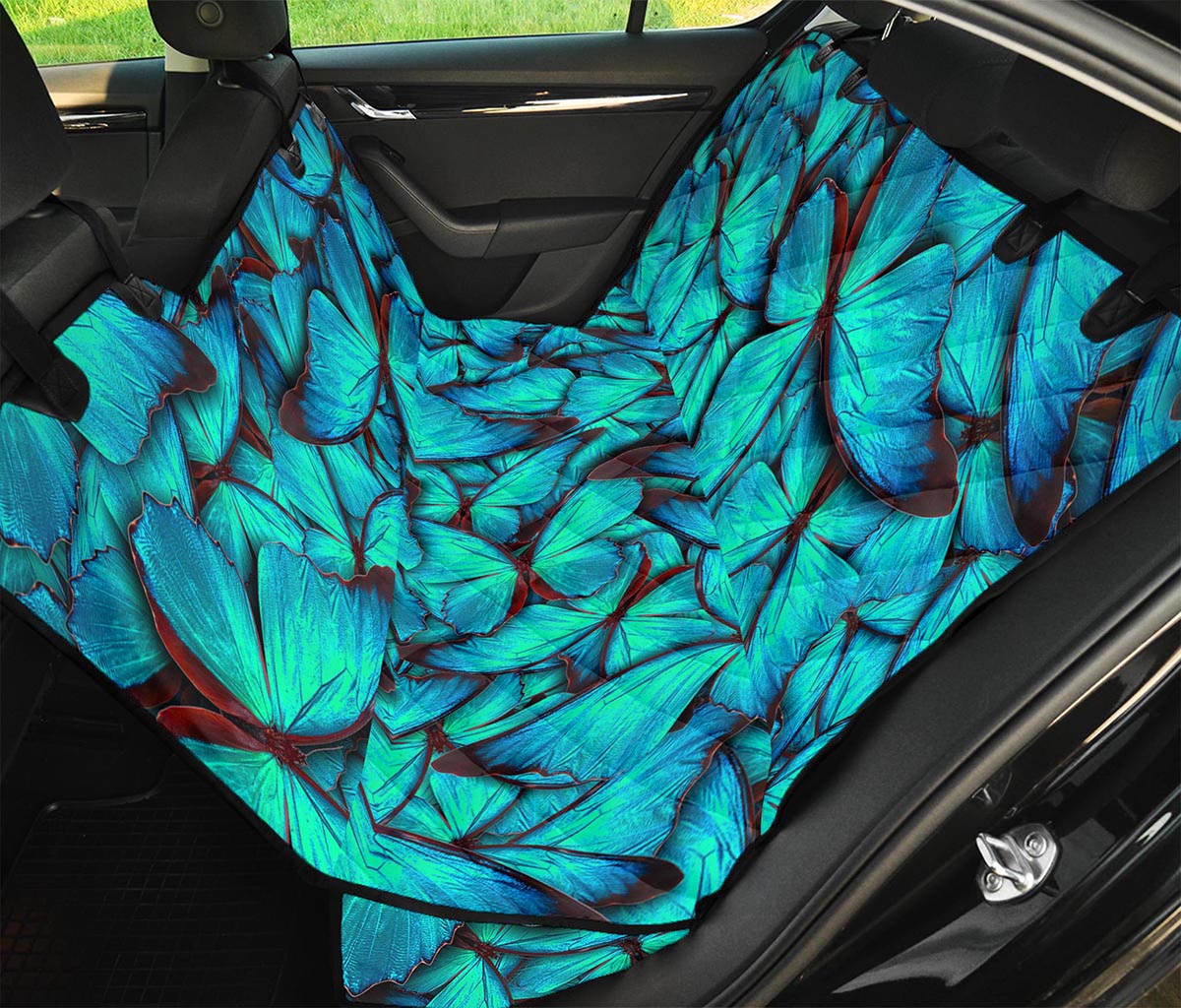 Turquoise Butterfly Pattern Print Pet Car Back Seat Cover