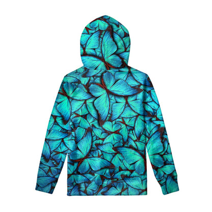 Turquoise Butterfly Pattern Print Pullover Hoodie