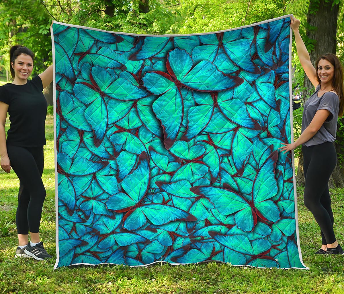 Turquoise Butterfly Pattern Print Quilt
