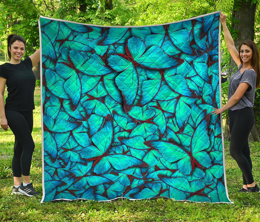 Turquoise Butterfly Pattern Print Quilt